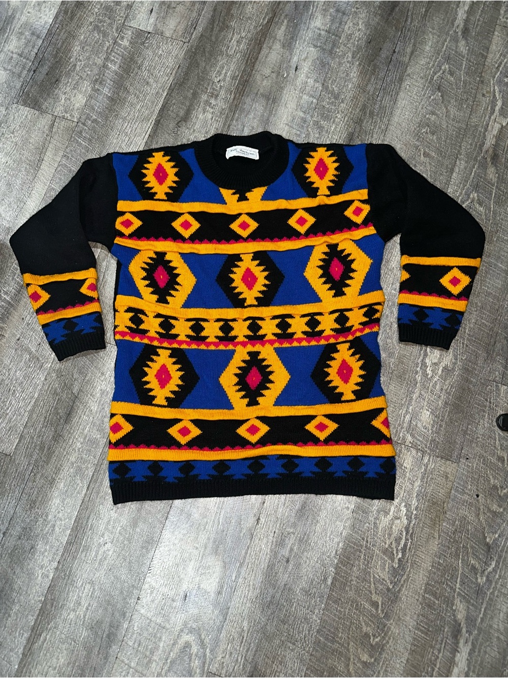 Colorful Aztec Pattern Knit Sweater - Blue, Yellow, Black, Pink